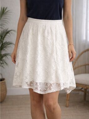 White Lace Skirt Women’s P/XL – Elegant A-Line Floral Overlay